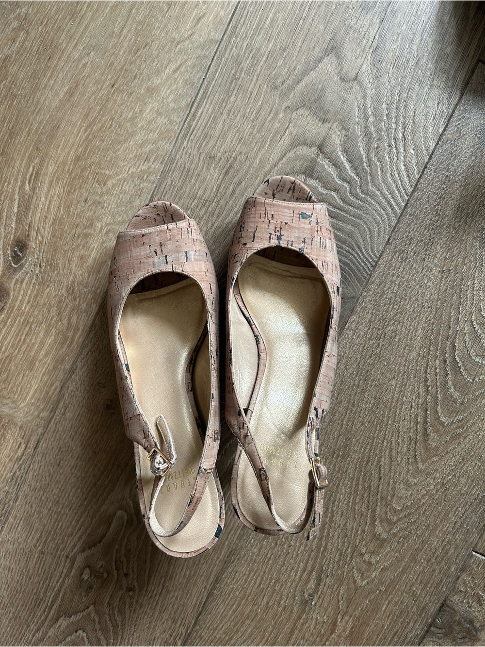 Stuart Weitzman Women's Peep-Toe Slingback platform Heels in Cork-Tone